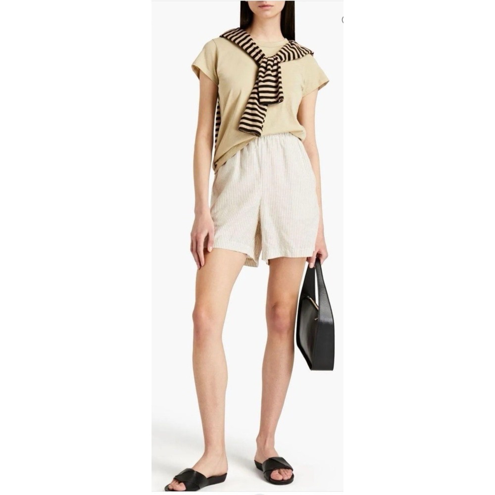 Rag & Bone Women Size Medium Maye Stripe Linen Blend Light Pull On Shorts Beige